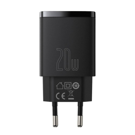Basues Compact CCXJ-B01 Black - szybka ładowarka sieciowa, czarna (20W, 1x USB-C, 1x USB-A)